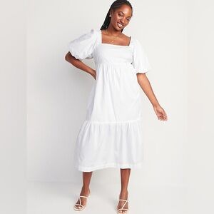 Old Navy White Midi Puff Sleeve Dress
